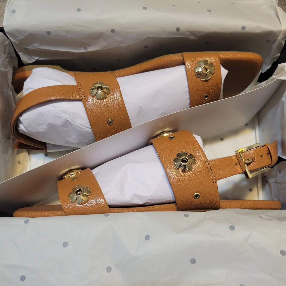 Kate Spade Brown Flower Studded Flat Sandals 8 - Picture 5 of 5